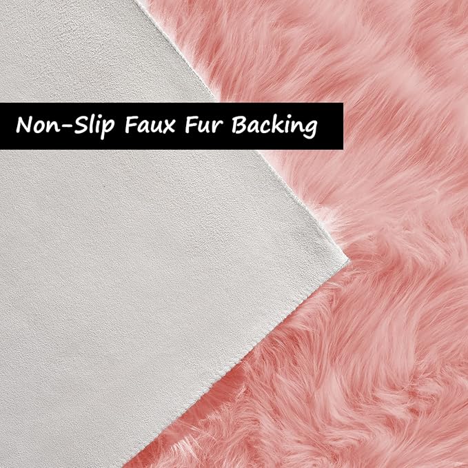 Goolela Pink Area Rug 9x12 Fluffy Fuzzy Furry Rug for Girls Bedroom Faux Sheepskin Fur Shaggy Soft Luxury Rectangle