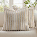 decorUhome Summer Cozy Faux Fur Throw Pillow Covers 22x22 Set of 2 Decorative Plush Striped Modern Farmhouse Boho Couch Euro Sham Pillow Cases with Velvet Back for Sofa Bed Living Roomr, Beige White