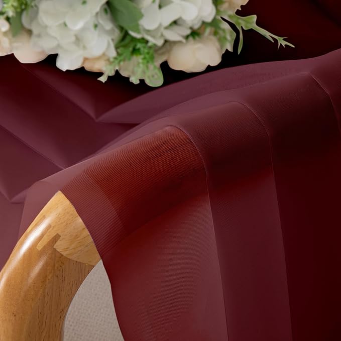Simplebrand Burgundy Red Sheer Curtains 90 Inches Long 2 Panels, Light Filtering Rod Pocket Solid Color Window Sheer Curtain Panels, Elegant Curtains & Drapes for Living Room, Bedroom, 59" W x 90" L