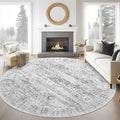 6x6 Grey Round Rug 6ft Living Room Circle Rug Gray Vintage Round Area Rug Non Slip Indoor Carpet for Dining Room Bedroom