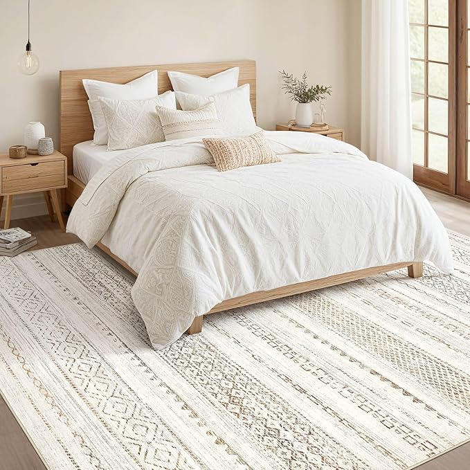 Nakagishi Area Rugs 9x12 Living Room Rug: Washable Boho Large Neutral Modern Soft Stain Resistant Indoor Floor Non-Slip Moroccan Carpet for Bedroom Nursery Kids Playroom Office Dining Room- Colorful