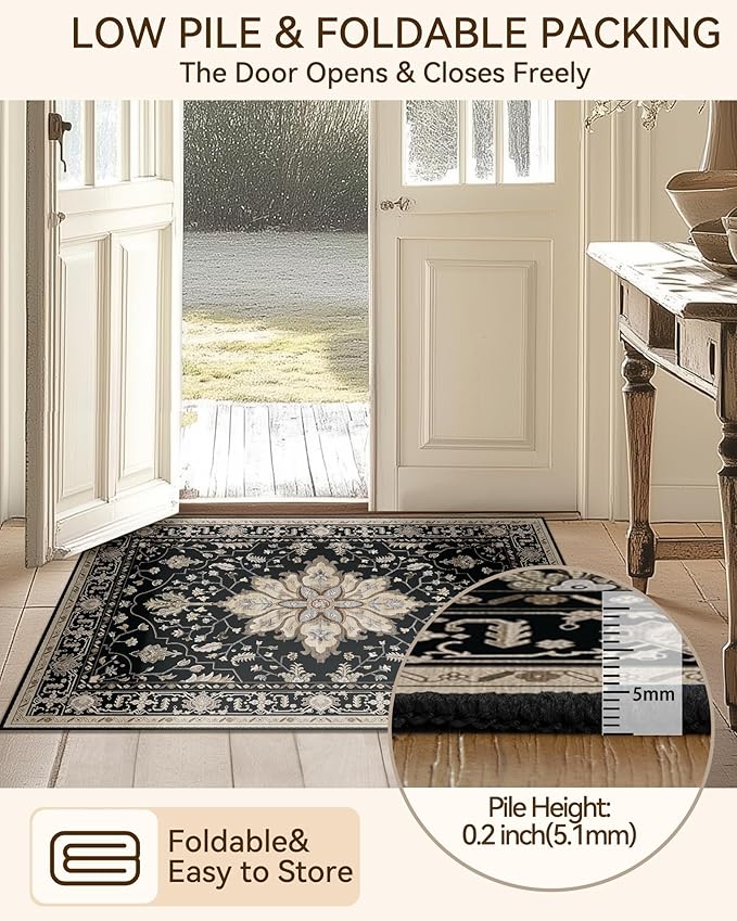 Area Rugs 2'x10' Runner Rug Non Slip Washable for Kitchen Hallway Bedroom Beside Laundry Room Bathroom Rug, Floor Carpet, Black Brown Neutral Dark Tan