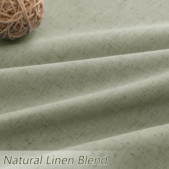 Guken 100% Blackout Linen Curtains 112 Inch Wide by 52 Inch 2 Panels Set for Living Room Bedroom Back Tab Thermal Insulated Black Out Linen Drapes Room Darkening Window Curtains, Sage Green