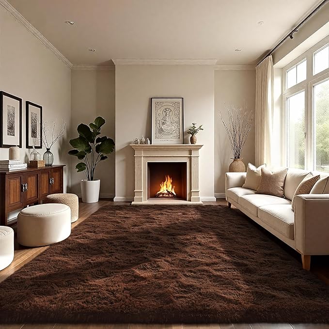 LOCHAS Ultra Soft Indoor Modern Area Rugs 10x14 Fluffy Living Room Carpets for Children Bedroom Home Decor Nursery Rug, Brown