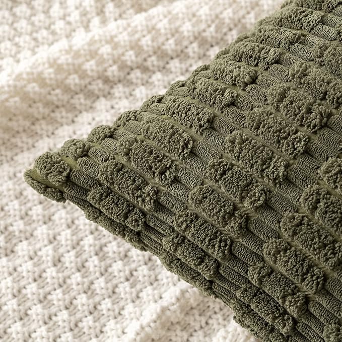 MIULEE Pack of 2 Spring Corduroy Decorative Throw Pillow Covers 16x16 Inch Soft Boho Striped Pillow Covers Modern Farmhouse Home Decor for Summer Sofa Living Room Couch Bed Olive Green