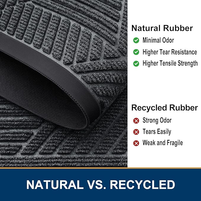 Smiry Front Door Mat Outside Entrance, Heavy Duty Sturdy Natural Rubber Doormat, Trap Dirt and Moisture, Easy Clean Low Profile Mats for Indoor Outdoor Entry, Irregular Triangle (47x32, Grey)