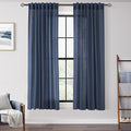 Navy Blue Curtains 63 inch Length for Bedroom Back Tab Light Filtering Semi Sheer Blue Living Room Curtains Linen Cotton Textured Indigo Blue Drapery Panel Modern Farmhouse Aesthetic Decor Dark Blue