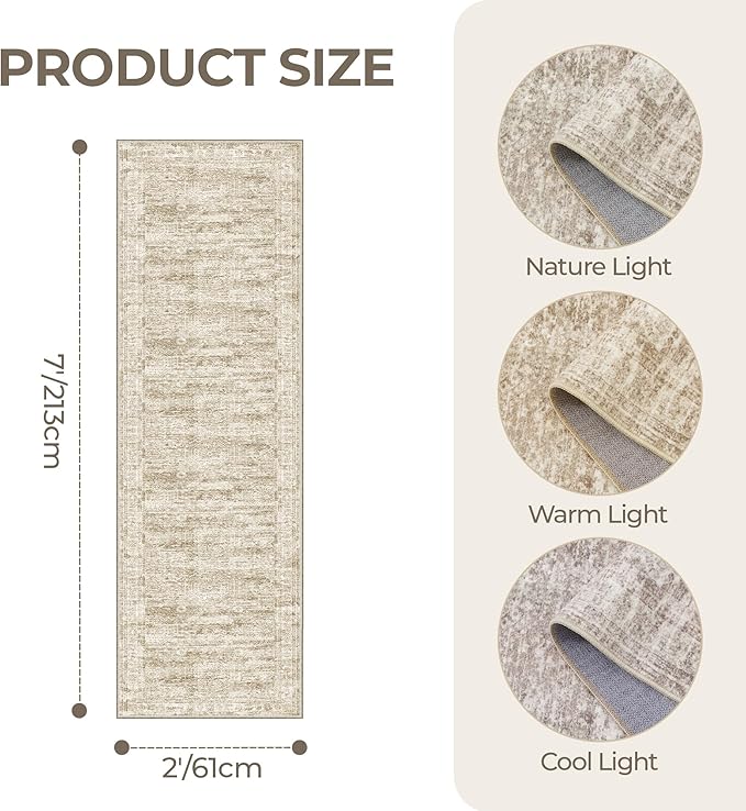2x7 Runner Rug Non Slip, Thin Entryway Washable Rug for Entryway, Runners for Hallways, Low Pile Vintage Abstract Soft Rugs for Living Room, Kitchen, Bedroom(2'x7', Brown/Ivory)