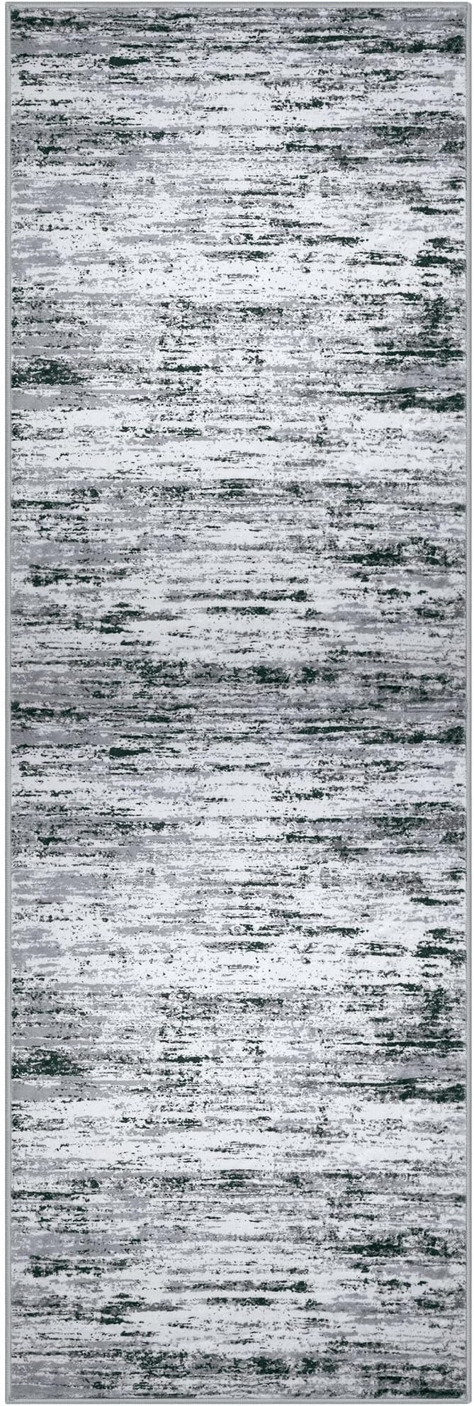 Lansny Modern Abstract Runner Rug 2x6, Black Grey White Washable Kitchen Runner Non-Slip Soft Hallway Rug Runner Thin Print Faux Wool Carpet for Entryway Bedroom Laundry Room Indoor Home Decor