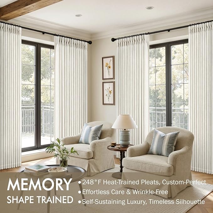 MIULEE Pinch Pleated Thick Linen Curtains 84 Inches Long 2 Panels for Living Room Bedroom, Linen Texture Memory Trained Drapes Pinch Pleat Light Filtering Neutral Ivory Cream Farmhouse Window Curtains