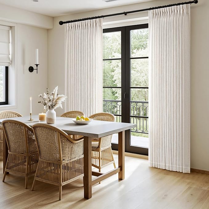 MIULEE Pinch Pleated Thick Linen Curtains 96 Inches Long 2 Panels for Living Room Bedroom, Memory Trained Pleat Drapes Light Filtering Natural Birch Semi Sheer Window Curtains Hooks Rings Back Tab