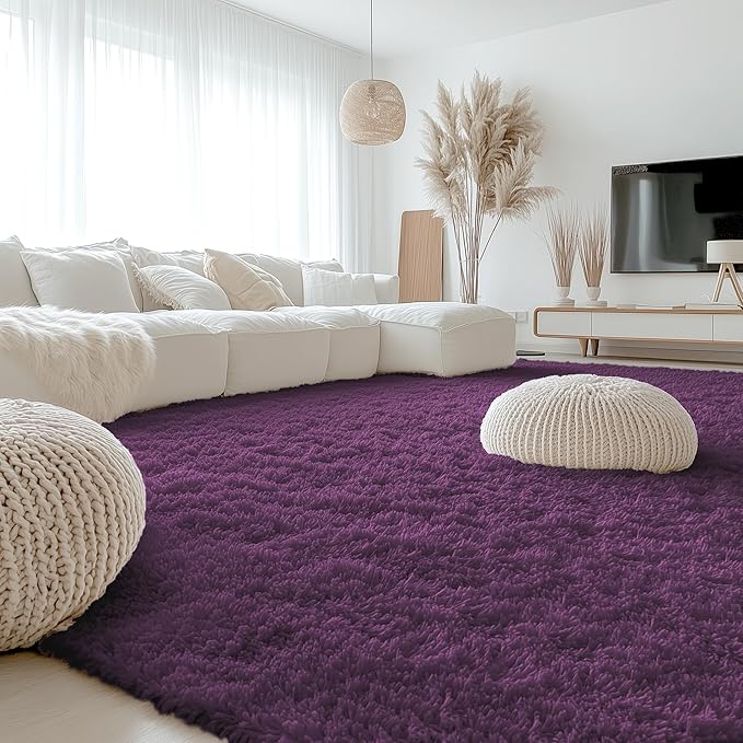 OLANLY 9x12 Machine Washable Large Area Rugs for Living Room, Bedroom, Soft Fluffy Shaggy Bedside Rug, Indoor Floor Carpet for Kids Girls and Boys, Dorms, Nursery, Home Decor Aesthetic, Dark Purple