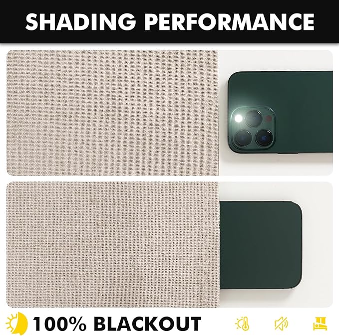 MIULEE 100% Blackout Linen Curtains for Bedroom, Beige Solid Luxury Decor Thermal Insulation Room Darkening Drapes for Living Room Nursery Back Tab Rod Pocket 42 x 96 Inches, 2 Panels
