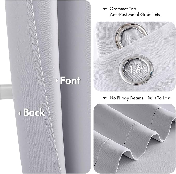 MIULEE Greyish White Blackout Curtains for Bedroom Living Room 63 Inches Long 2 Panels, Thermal Insulated Room Darkening Drapes Grommet Noise Reduction Light Blocking Window Treatments 50x63 Inch