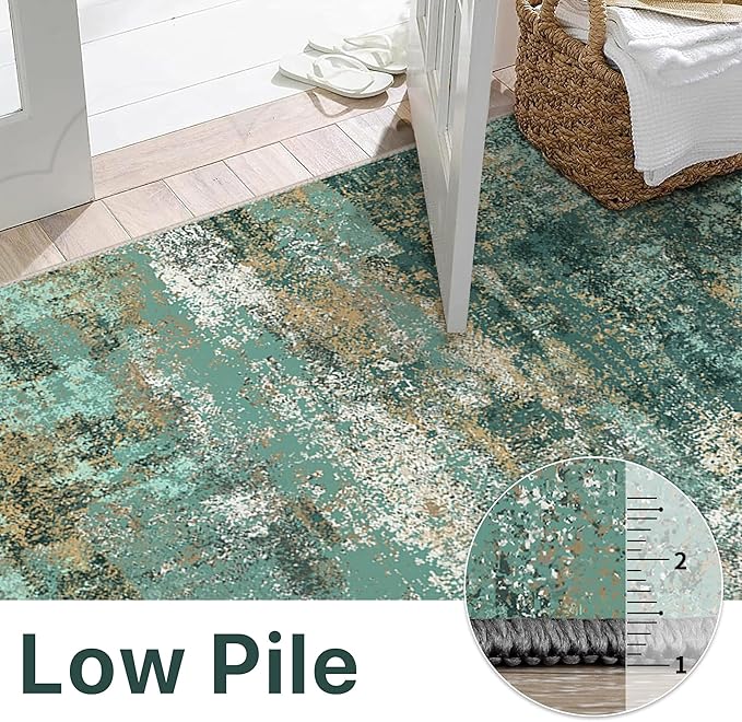 Runner Rug for Hallway Kitchen, 2x6 Machine Washable Runners Rug for Entryway, Soft Modern Abstract Throw Rugs, Low Pile Floor Cover with Non Slip Backing, Turquoise
