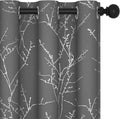 Deconovo Grey Blackout Curtains for Bedroom, Thermal Insulated Soundproof Drapes, Silver Branch Foil Print, 42 x 72 Inches Long, 2 Panels, Machine‑Washable Grommet Window Panel for Living Room Office