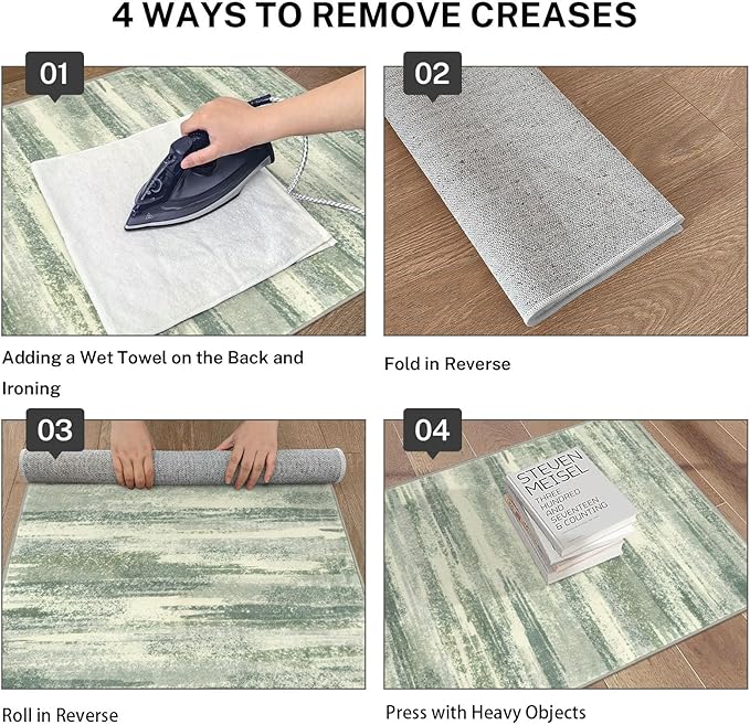 Lansny Modern Abstract Entryway Rug Indoor 2x3 Washable Rug Non-Slip Soft Small Area Rug Sage Green Grey Kitchen Mats Thin Print Faux Wool Floor Carpet Throw Rugs for Entrance Bedroom