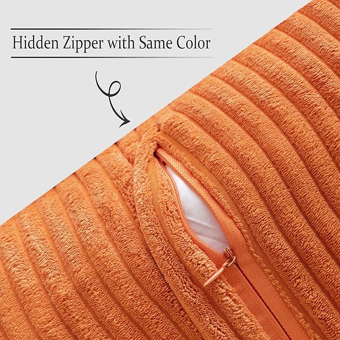 MIULEE Orange Decorative Throw Pillow Covers for Couch Bed Livingroom 18x18 Inch Set of 2 Boho Accent Throw Pllows Broadside Striped Patchwork Soft Corduroy Pillowcases