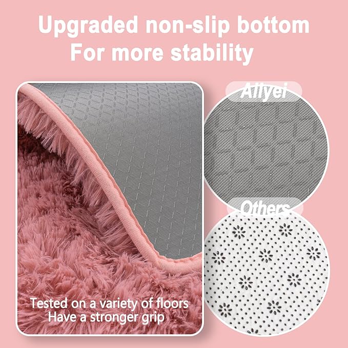 Soft Runner Rugs for Bedroom Hallways, 2x6 Blush Pink Fluffy Shag Throw Area Rug Non Slip for Bedside Dorm, Long Shaggy Furry Carpet for Nursery Living Room