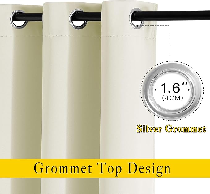 NICETOWN Beige Blackout Curtains 63 inches Long, Grommet Room Darkening Window Treatment Thermal Insulated Vertical Drapes Sound Reducing for Bedroom, W46 x L63, 2 Panels