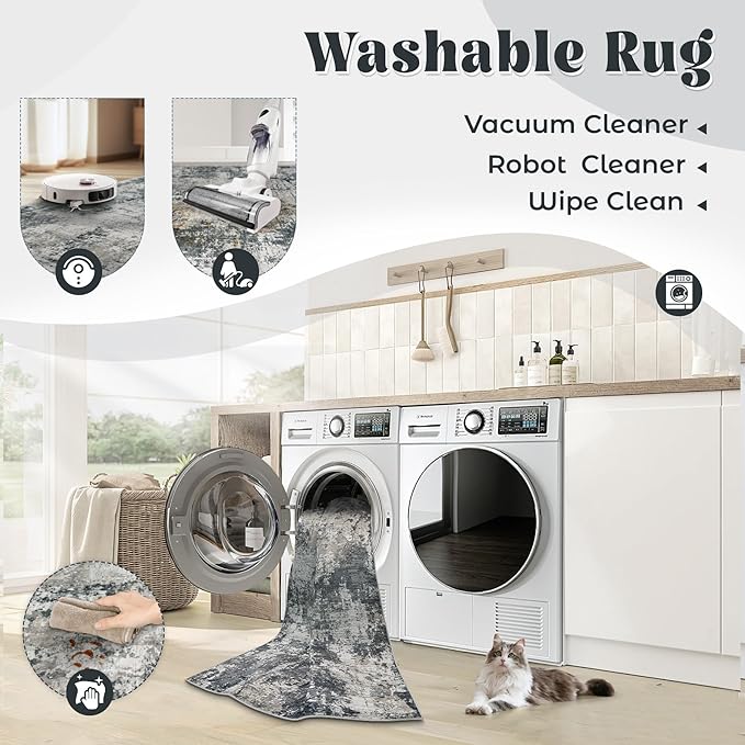 9x12 Area Rug for Living Room, Washable Modern Abstract Large Area Rug Neutral Soft Non Slip Kids Rug Stain Resistant Indoor Carpet for Bedroom Dining Room Playroom Office(GreyWhite, 9'x12')