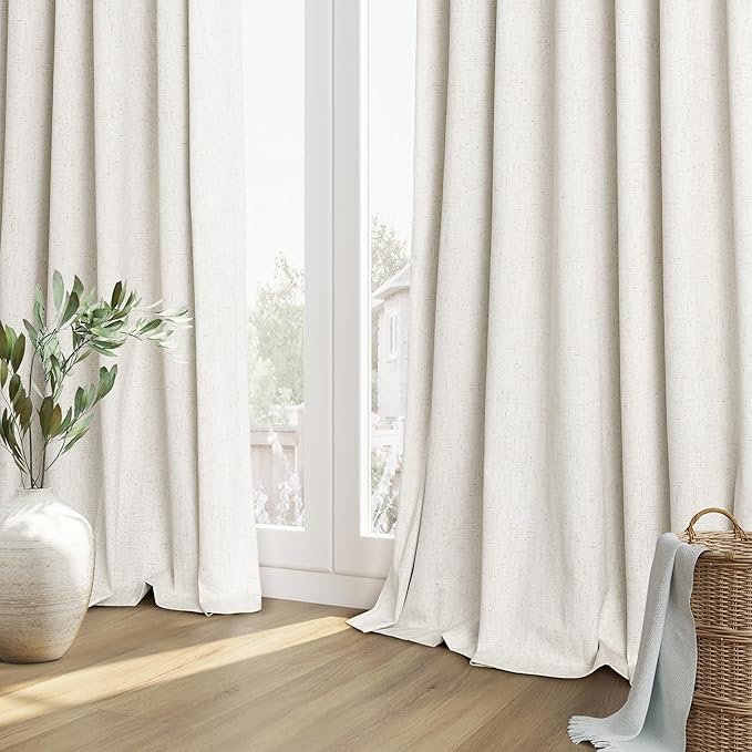 Guken Cream 100% Blackout Curtains 78 Inch Length 2 Panels Set for Living Room Bedroom Back Tab Thermal Insulated Black Out Linen Drapes Room Darkening Window Curtains