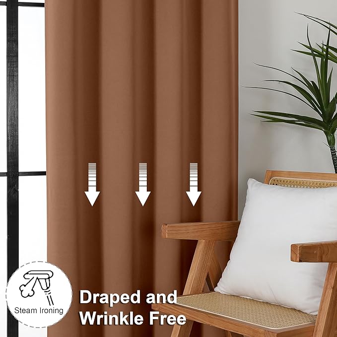 Simplebrand Sun Baked Blackout Curtains for Bedroom 96 Inches Long 2 Panels, Solid Thermal Insulated, Energy Saving Living Room Window Treatment Curtains Blackout Drapes, W50 x L96 Inch, Sun Baked