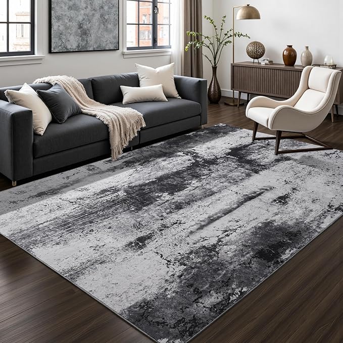 Toneed Abstract Area Rug Modern Washable Rug Soft Non Slip Rug Low Pile for Bedroom Living Room Dining Room Slate Grey 7x10 Feet