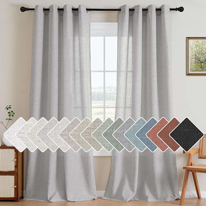 H.VERSAILTEX Nickel Grommet Natural Linen Semi Sheer Blended Airy Curtains for Living Room Home Decor Soft Rich Material Light Filtering Bedroom Drape Panels, Set of 2, 52 x 84 -Inch - Dove Pattern