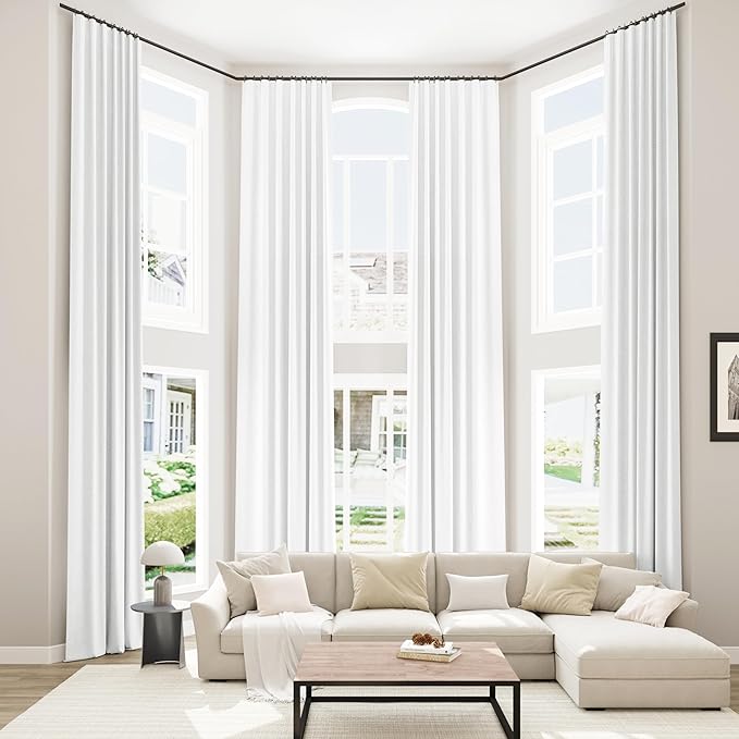 Guken White 100% Blackout Linen Curtains 52 Inch Wide by 140 Inch for Living Room Bedroom Back Tab/Rod Pocket Thermal Insulated Black Out Linen 2 Drapes Room Darkening Window Curtains,52x140