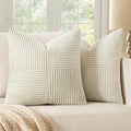 MIULEE Beige Decorative Throw Pillow Covers 16x16 Inch for Couch Bed Sofa Pack of 2 Boho Neutral Farmhouse Throw Pillows Soft Cross Corduroy Patchwork Textured Cushion Cases