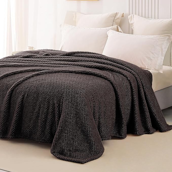 Whale Flotilla Twin Size Fuzzy Fleece Blanket, Fluffy Warm Soft Jacquard Bed Blankets for All Season, Lightweight and Cozy, 60x80 Inch, Coffee