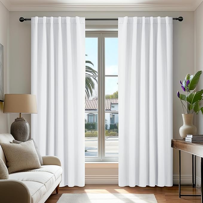 Deconovo Room Darkening Curtains, Thermal Insulated Noise-Reducing Window Panels for Bedroom, Living Room and Home Office, 2 Panels, Pure White, 52W x 84L Inch