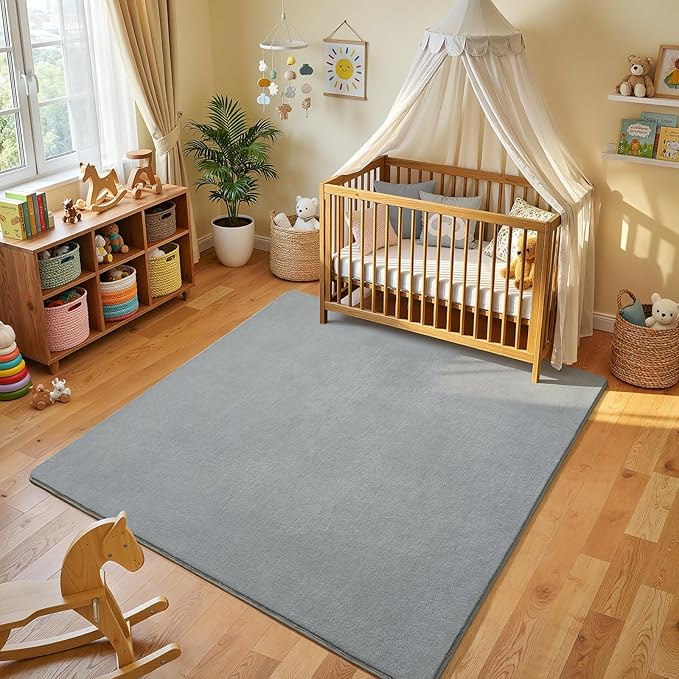 Amearea 5x5 Square Area Rugs for Bedroom Living Room, Modern Grey Thickened Memory Foam Rug, Fluffy Indoor Washable Rugs Non Slip Minimalist Carpet for Kids Boys Girls Dorm Nursery Room Decor