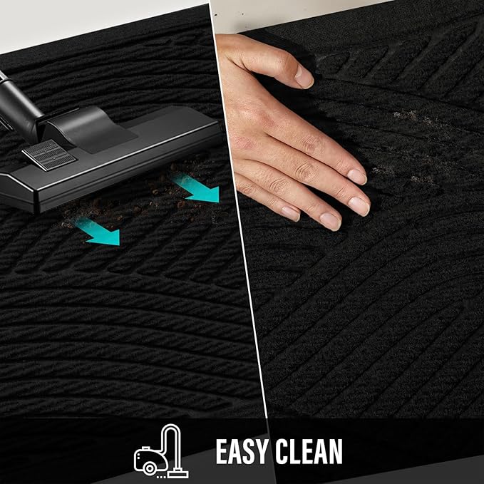HIYARD Sturdy Front Door Mat, Absorbent Muddy Dirt Resist Welcome Door Mats Outdoor Indoor, Stain and Fade Resistant, Non-Slip Backing Entry Mat Low Profile Doormat for Entryway, 29×17, Black