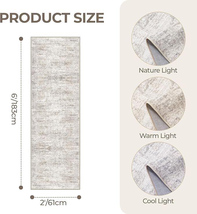 Washable Runner Rugs for Bedroom - 2x6 Runner Rug Non Slip, Ultra-Thin Entryway Runner, Soft Abstract Kitchen Runner for Hallway, Laundry, Indoor Door Mat(2'x6', Brown/Grey/Ivory)