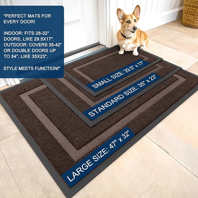 OLANLY Front Door Mat Indoor Outdoor Entrance, Waterproof All-Season, All-Weather Doormat, Sturdy Natural Rubber, Fade Resistant, Low Profile, Easy Clean Patio Porch Entryway Mat, 71x47, Dark Brown