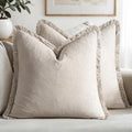 MIULEE Decorative Throw Pillow Covers Neutral Linen Fringe Throw Pillows Euro Shams Set of 2 Natural Beige Boho Farmhouse Cushion Covers for Couch Sofa Bed Living Room Spring Home Decor 24x24 Inch