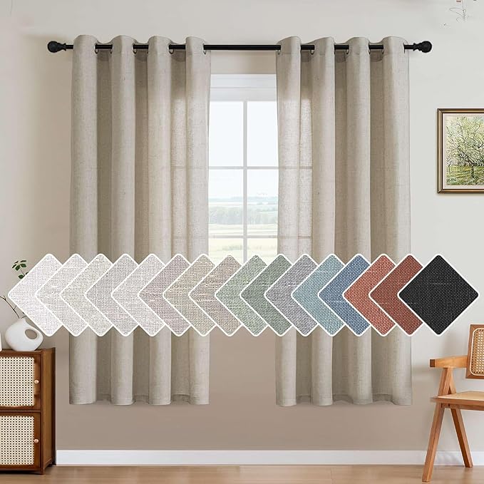 H.VERSAILTEX Living Room Linen Curtains - Nickel Grommet, Semi-Sheer, Energy Saving, Light Filtering Panels for Bedroom, Oatmeal, 2 Panels, 52 x 72 Inch