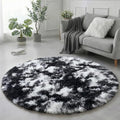 Amdrebio Black White Grey Round Rug 5Ft Circle Area Rugs for Living Room Bedroom, Fluffy Fuzzy Shaggy Furry Rugs for Kids Room Dorm Home Office, Shag Plush Floor Modern Cool Carpet for Men Teen Boys