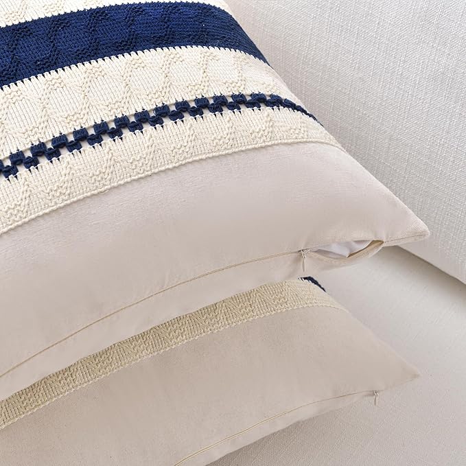 Fancy Homi Set of 1 Navy Blue Decorative Throw Pillow Covers 20x20 Inch for Couch Bed Sofa Living Room Office, Aesthetic Modern Organic Farmhouse Home Decor, Soft Cotton Woven Textured Cushion Case