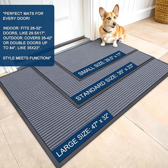 OLANLY Front Door Mat Indoor Outdoor Entrance, Waterproof Heavy Duty Doormat, Fade Resistant, Low Profile, Easy Clean Patio Porch Welcome Floor Mats for Entry, 40x32, Ash Grey