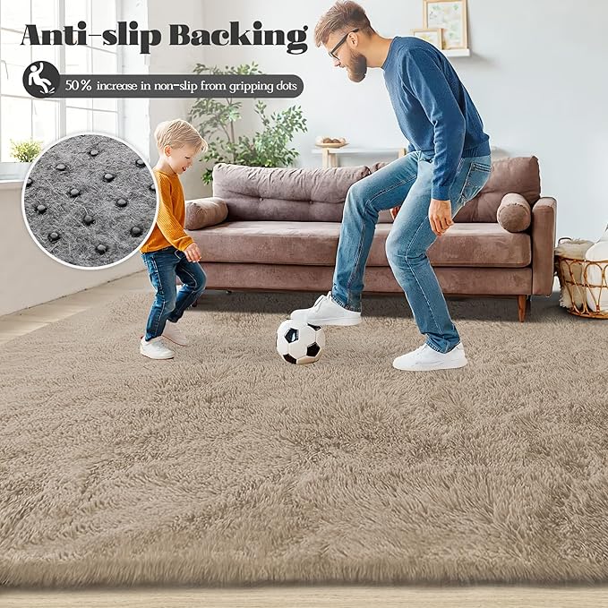 8x10 Area Rugs for Living Room: Fluffy Shag Soft Washable Rug Large Fuzzy Plush Indoor Carpet for Bedroom Nursery Playroom Kids Girls Boys Room (Camel, 8'x10')