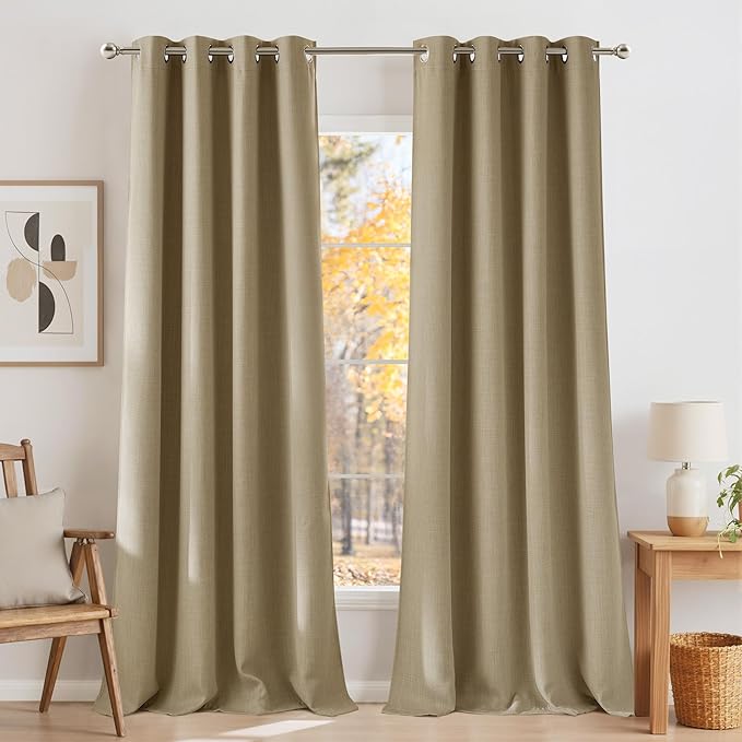 NICETOWN Faux Linen Oatmeal Blackout Curtains 84 inches Long for Living Room - Privacy Panels for Bedroom, Modern Farmhouse Style Easy Care Grommet Top, 2 Panels, W52 by L84