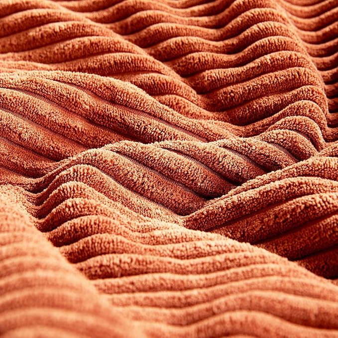 Fancy Homi Set of 2 Burnt Orange Decorative Throw Pillow Covers 16x16 Inch for Living Room Couch Bed, Boho Farmhouse Fall Home Decor, Soft Corss Corduroy Patchwork Textured Cushion Case 40x40 cm