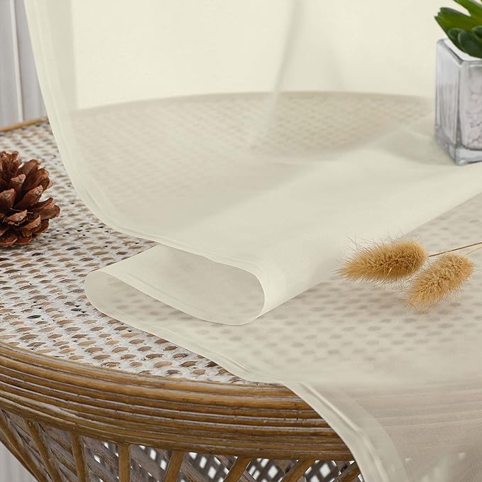 OWENIE Sheer Cream Curtains, Sheer Curtains 63 inch Length 2 Panels Set, Rod Pocket Voile Fimly Sheer Drapes for Living Room Bedroom, 2pcs, Cream, Each 59" W x 63" L
