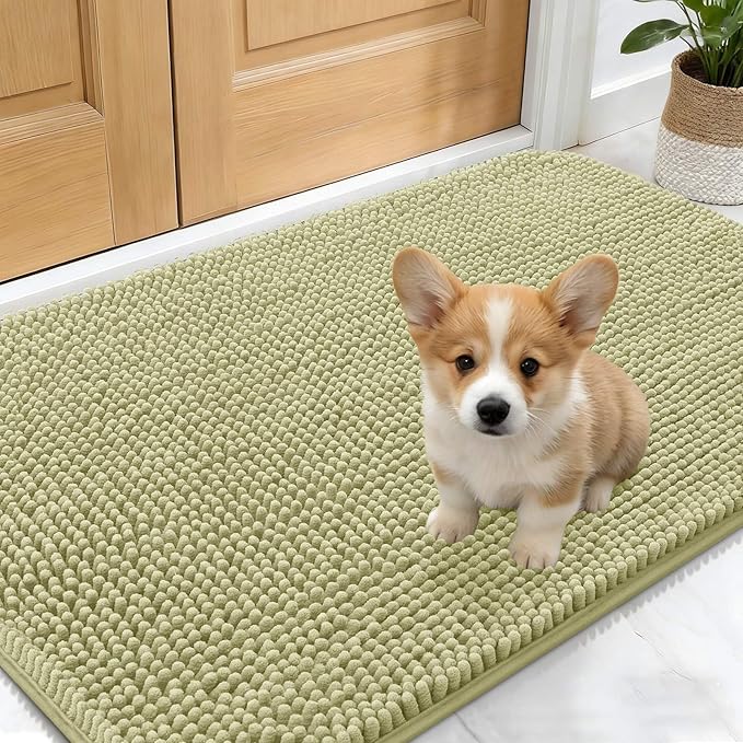 OLANLY Dog Door Mat for Muddy Paws 30x17, Absorbs Moisture and Dirt, Absorbent Non-Slip Washable Doormat, Quick Dry Chenille Mud Mat for Dogs, Entry Indoor Entryway Carpet for Inside Floor, Vanilla