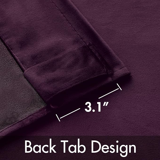 MIULEE Dark Purple Velvet Curtains 96 inches - Luxury Blackout Curtains for Bedroom Living Room Thermal Insulated Super Soft Window Drapes Rod Pocket & Back Tab, W52 x L96 inches, 2 Panels
