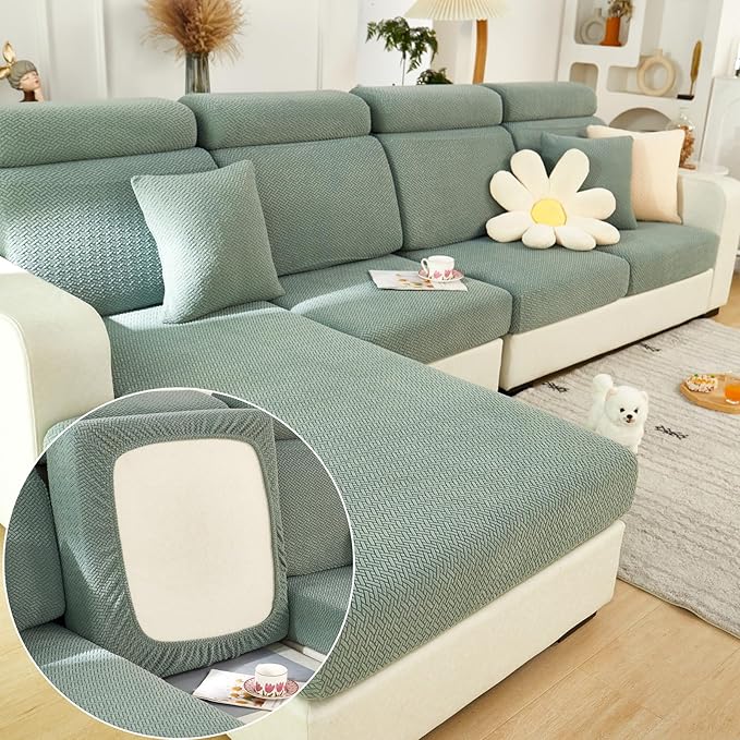 Couch Cushion Covers for Sofa Couch Covers Wear-Resistant Universal Sofa Cover Washable Stretch for Sectional Slipcovers (Texture-Green,Back Cover M)