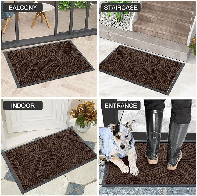 Colorxy Waterproof Doormat, Sturdy Natural Rubber Front Door Mats, Non Slip Low Profile Indoor Outdoor Entrance Mat, Stain Resistant Easy Clean Floor Mat for Patio or Entryway, 47''x24'', Dark Brown